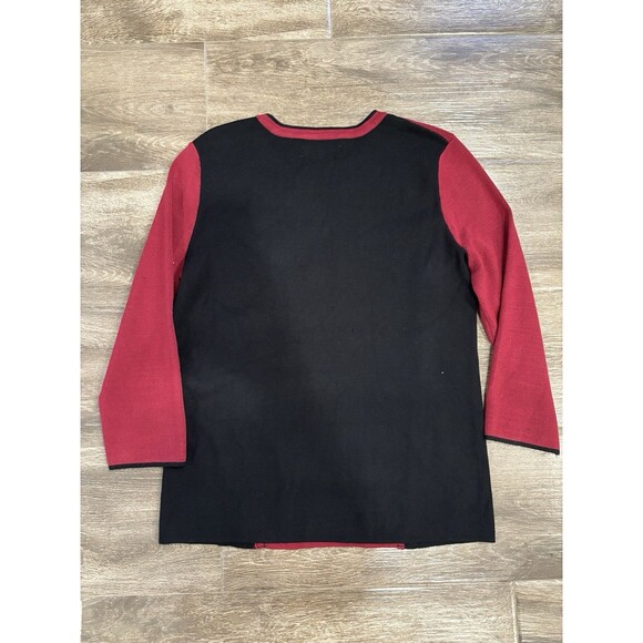 Kim Rodger’s Burgundy Black Buttons Ribbed Sweater 3-4sleeve Color block Holiday - Picture 5 of 11